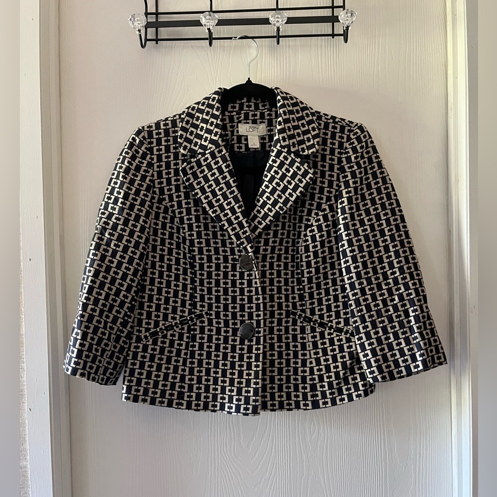 LOFT Black and Tan Geometric Blazer
